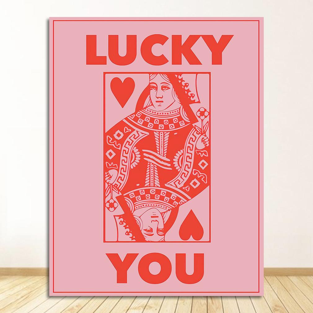 Pittura su Tela Arte da Parete Stile Rosa Lettera Lucky You Immagini Per Soggiorno Moderno Decorativo Nordico Astratto Poster Linea Faccia