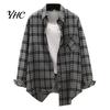 Ladies Blouse Turn Down Collar Long Sleeve Single-breasted Patch Pocket Loose Shirt Top Classic Plaid Print Casual Female Clothing