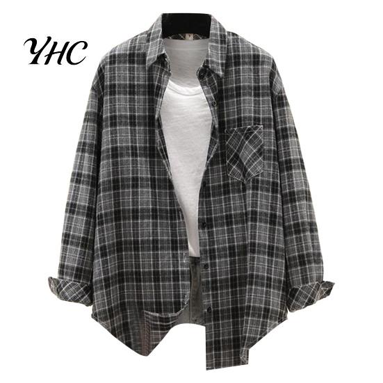 Ladies Blouse Turn Down Collar Long Sleeve Single-breasted Patch Pocket Loose Shirt Top Classic Plaid Print Casual Female Clothing