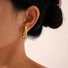 Elegant Geometric European-American Stainless Steel Oval Stud Earrings for Women - Colorfast Titanium Steel Jewelry