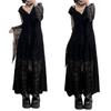 Damen Renaissance Gotisches Spitzen Kapuzen Maxikleid Langes Kleid Mit Glockenärmeln Für Halloween Kostüm