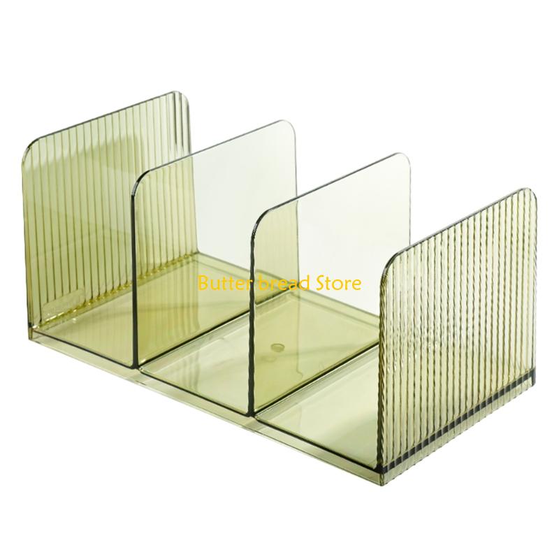 

W89C Bookend for Shelf 3 Section Acrylic Book End Book Magazine Stand 3 Compartments Space Saving Book Organiser Book Stopper