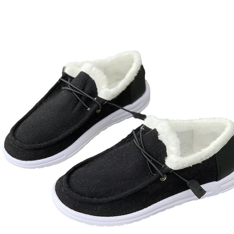 Pantofi de bumbac pentru femei toamnă și iarnă noi culoare solidă vârf rotund talpă plată mărime mare cald și cu catifea pentru femei cu un singur pedale