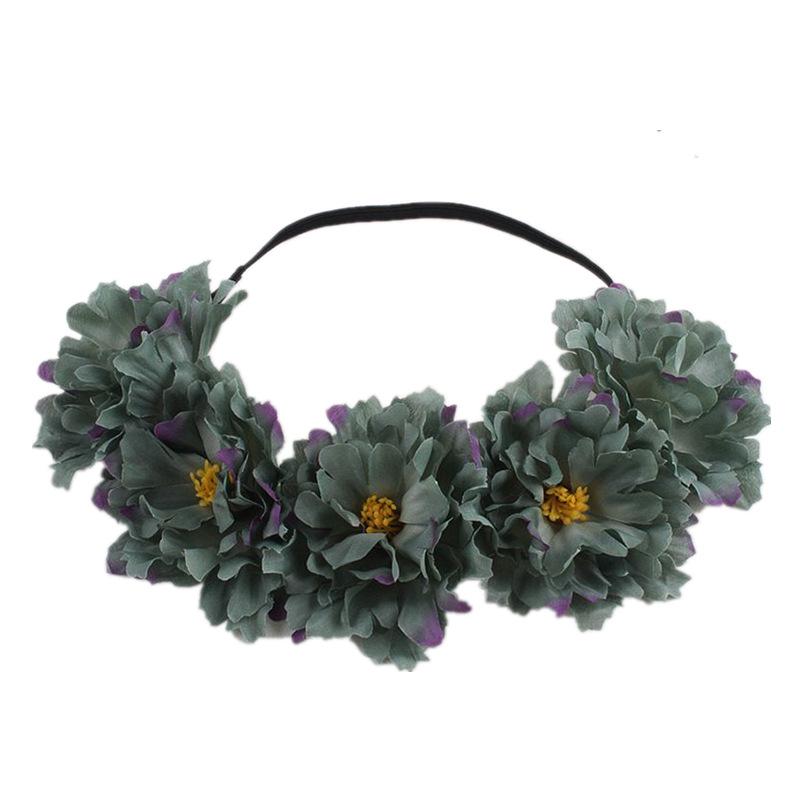 European & American Peony Flower Elastic Headband - Fabric Art Christmas Hair Accessories for Women