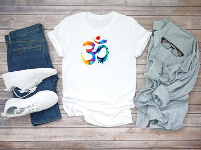 Rainbow Colorful Om Namaste Symbol Yoga Short Sleeve White Men T-shirt K1057