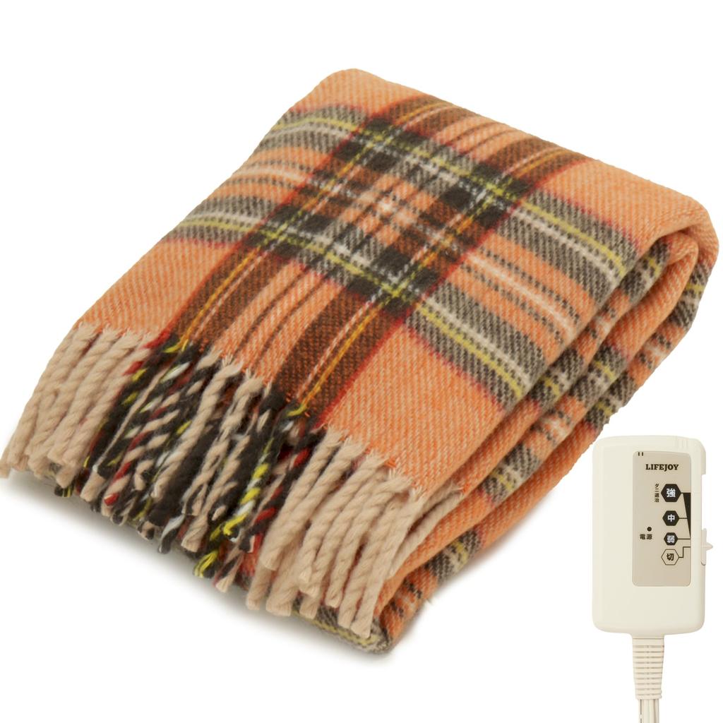 LifeJoy Electric Knee Made in Orange Check 120cm x JPN121DC Blanket, Japan, Pattern, 62cm, Washable, Fluffy, Warm,