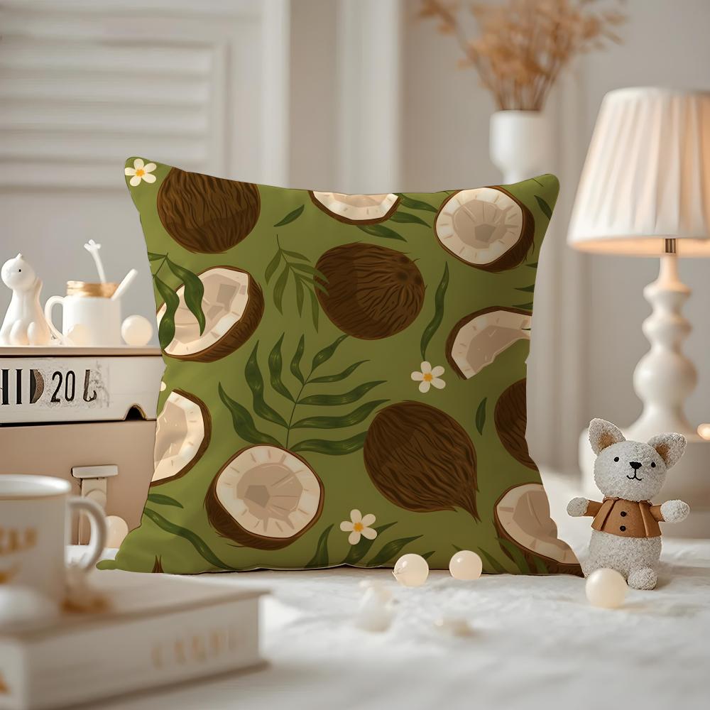 Art Coconut Illustration Cushion Cover Antidustmite Pillowcase Invisible Zipper Silky Short Plush Sofa Cushion Cover