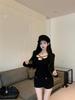 Pure Desire Black Slim-Fit Long-Sleeve T-Shirt for Women - Waist-Cinched, Figure-Hugging Cropped Top