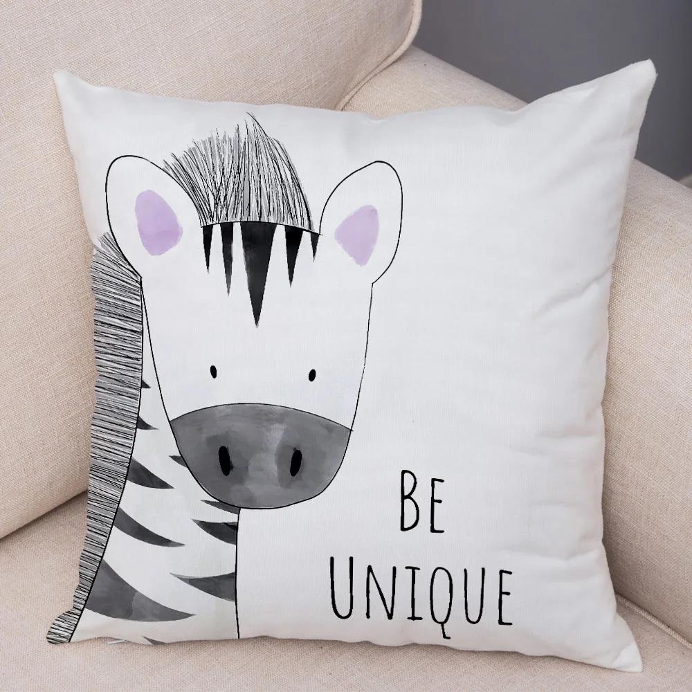 Nordic Be Brave Zebra Hippo Giraffe Pillow Case Decor Cute Animal Cushion Cover for Sofa Lion Fox Soft Plush Pillowcase 45x45cm