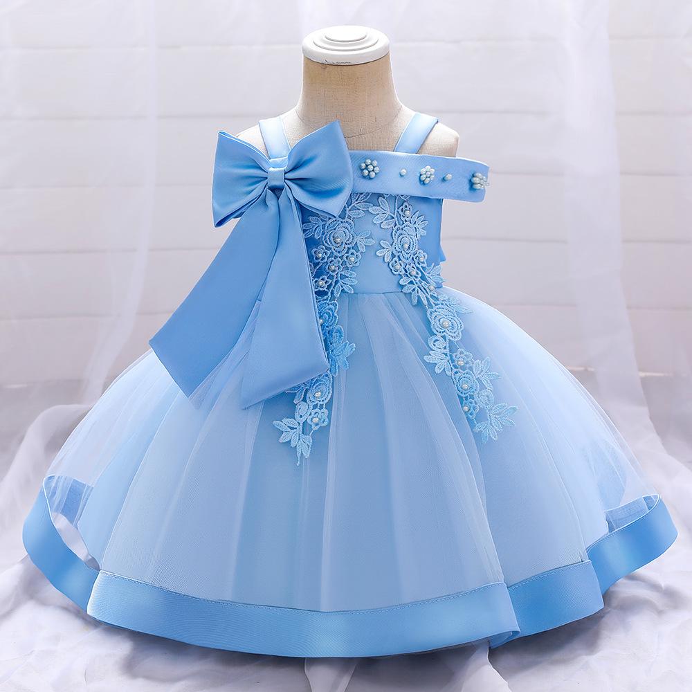 New Children's One-Shoulder Pearl Embroidered Princess Dress for Summer