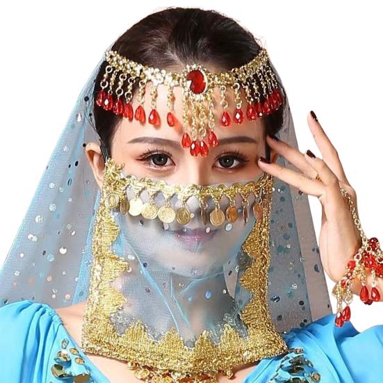 

Фата для выступлений, прозрачная сетка, блестки и бисер, декор для танца живота, этническая фата для лица в стиле ретро, ханьфу, реквизит, костюм на Хэллоуин, аксессуар озеро синий