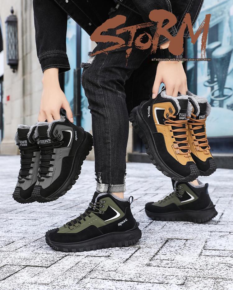 Plus-Size Men's Fleece-Lined High-Top Winter Snow Boots, Non-Slip, Wear-Resistant Martin Style.