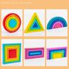 Wooden Geometric Rainbow Blocks For Toddler Learning Cognitive Development Set