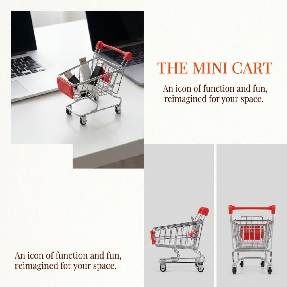 Hand Push Design Mini Shopping Cart Mini Compact Size Simulation Cart Office Sundry Arrangement