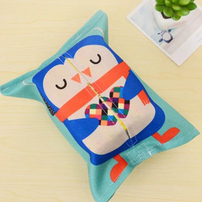Random Color Style Cartoon Animals Cotton Linen Tissue Box Towel Napkin Dispenser Storage Bag Paper Holder Cover Tissue Case