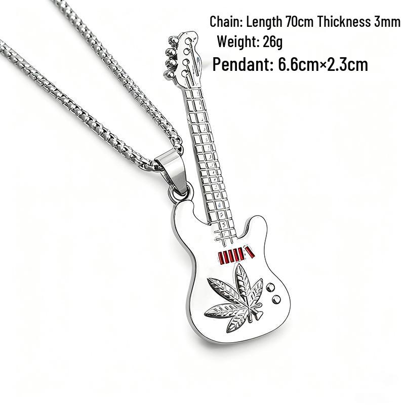 European Hip Hop Guitar Pendant Necklace - Trendy Titanium Steel Street Dance Sweater Chain Ornaments