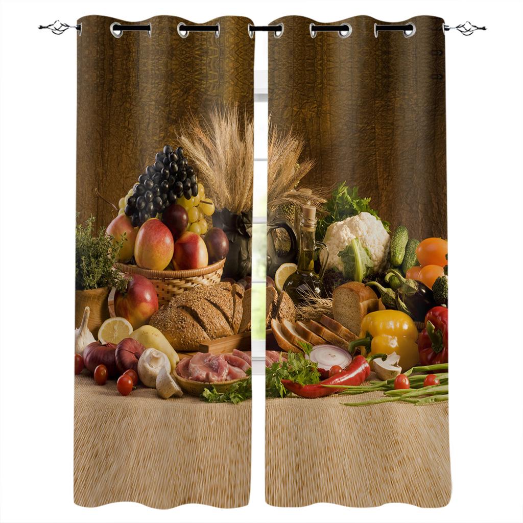Retro Country Style Fruit Food Curtains For Bedroom Kids Room Living Room Window Curtain Luxury Curtains For Kitchen