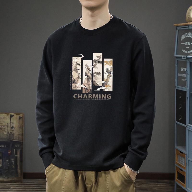 Men's Retro Solid Heavyweight Long Sleeve Cotton Tee