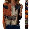 Women Casual Halloween Print Round Neck Three Quarter Sleeve T Shirt Top Lightweight Comfortable Fit