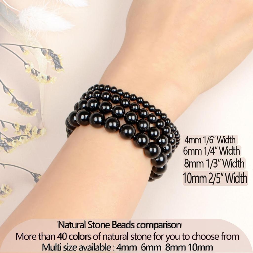 { Energy and Protect} Obsidian Bracele Handmade Natural Gemstone Elastic Bracelet Crystal Stone Beads Jewelry Gifts for Women
