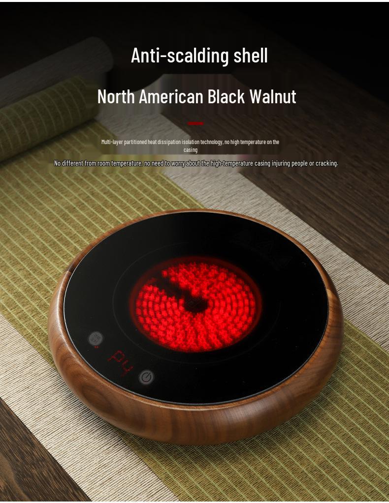 Solid Wood Electric Ceramic Tea Stove – Drum Shape Tea Brewer with Heat Preservation