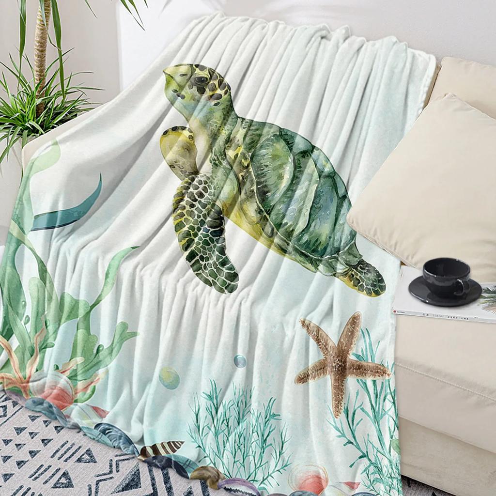 Turtle Blue Sea Bubble Throw Blanket Warm Microfiber Flannel Blanket Bedroom Decor Blankets For Beds