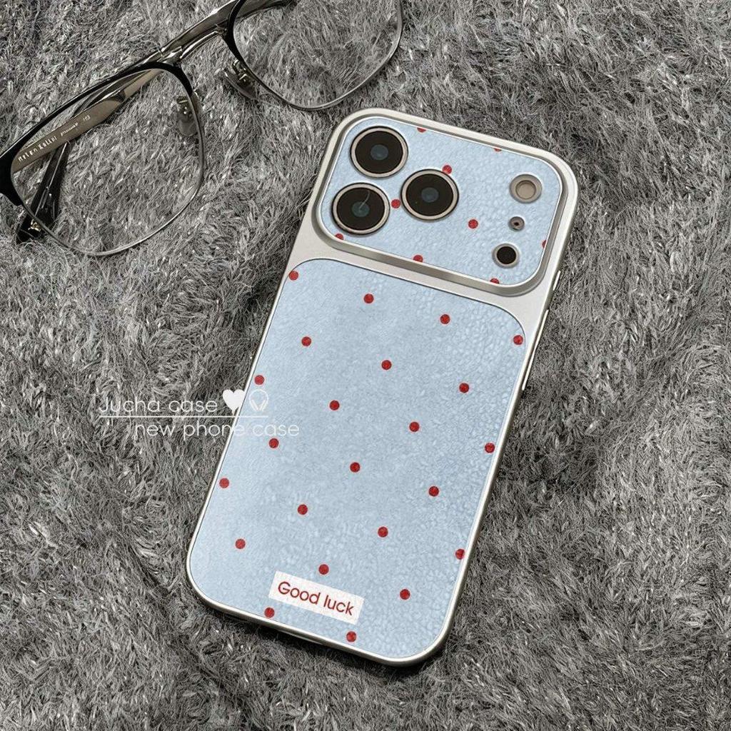 Applicable To Apple 17 Mobile Phone Case, Advanced Sense Iphone15 All-inclusive Lens, Korean Anti-drop 16porm Blue and Red Polka Dot