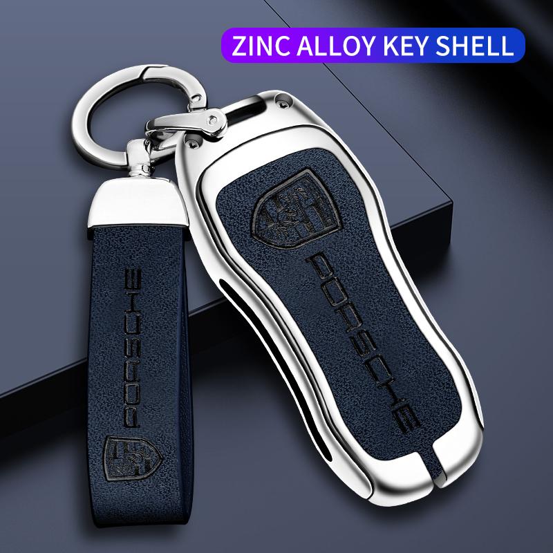 Kryt klíče od auta ze slitiny zinku a kůže, pouzdro na klíčenku pro Porsche 958 Macan 911 Panamera 996 991 Boxster 987 997 2019 2020 Příslušenství