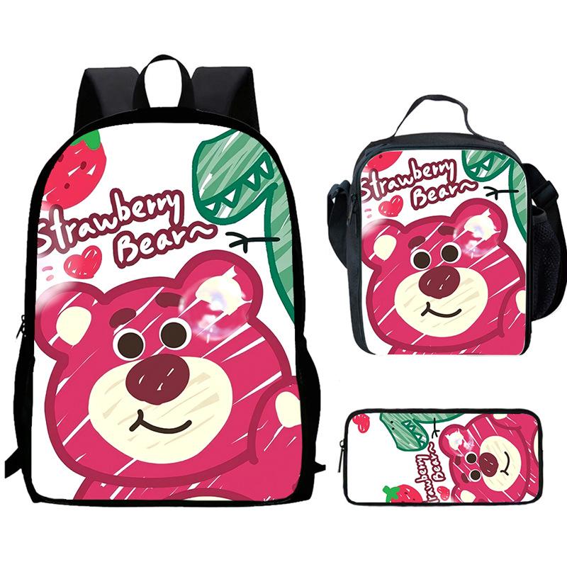 Strawberry Bear School Bag High Definition Printing Multi-Function Oxford Lightweight Backpack