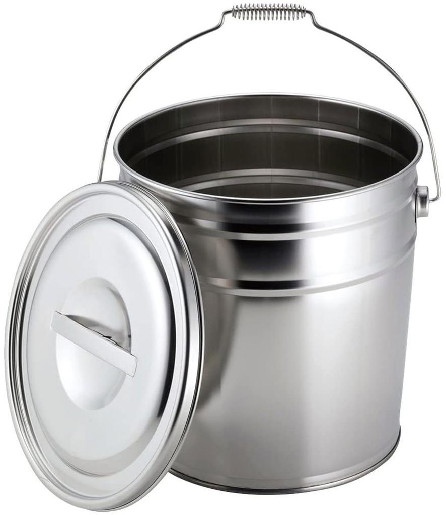 Shimomura Kihan Bucket with Stainless Made In 39887 Lid, 15L, Steel, Japan,