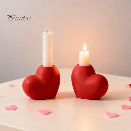 Family Table Candle Holder Red Heart Shaped Candlestick Romantic Ceramic for Elegant Wedding Party Dining Centerpiece Anniversary Valentine's Day Home
