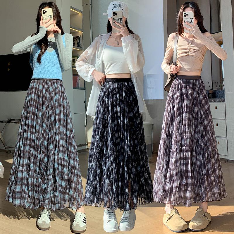 Women's Retro Plaid A-line Skirt: 2026 Spring Mid-length, Irregular Hem