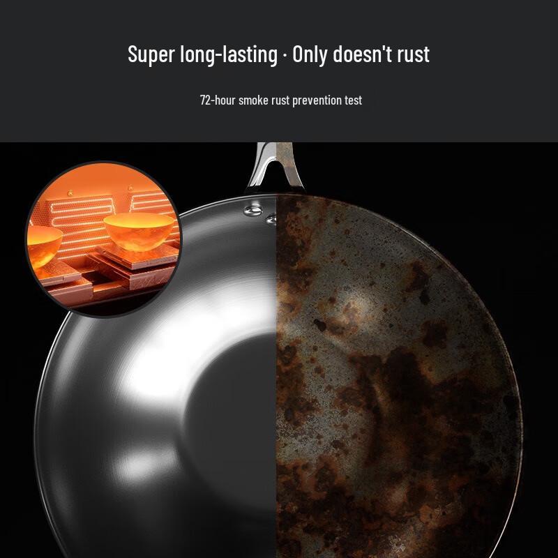 Wutuo Traditional Refined Iron Non-Stick Flat Bottom Wok