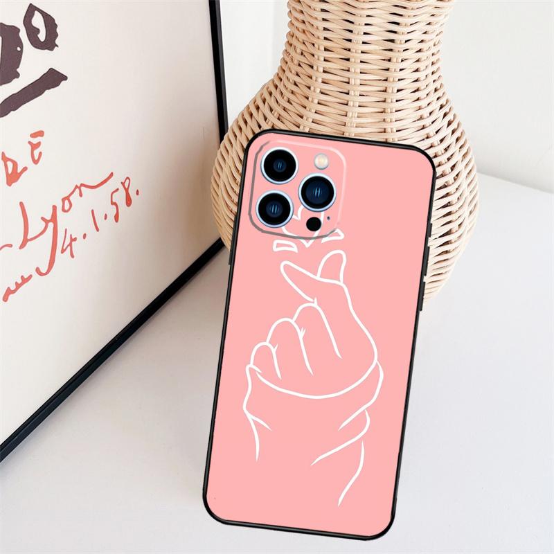 Kpop Hand Finger Heart Phone Case For iPhone 17 Pro Max 14 13 12 11 15 16 Pro Max mini 15 16 Plus 16e Back Cover