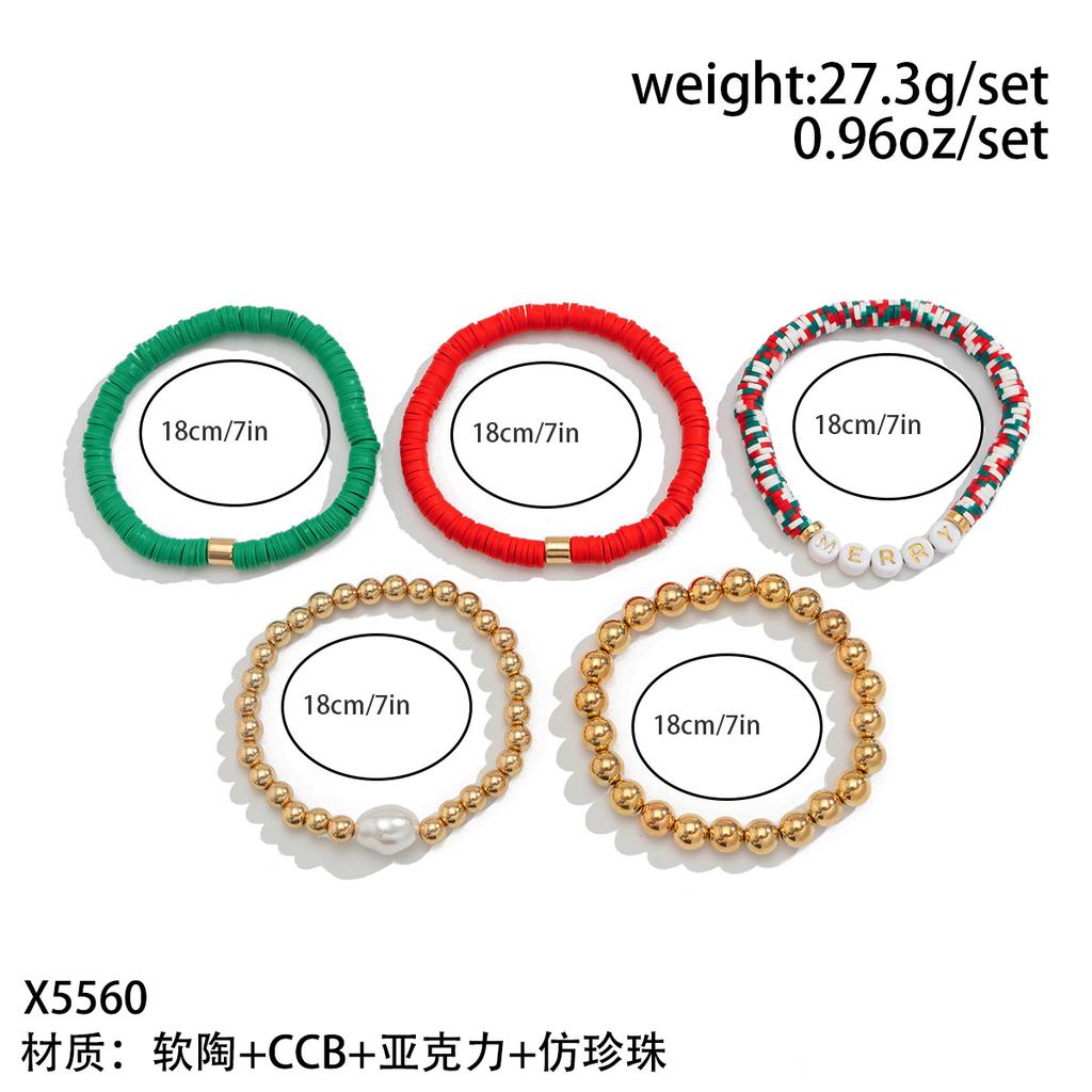 Christmas Soft Pottery Beaded Bracelet Set, Creative Holiday Gift Snowman Elk Alphabet Bracelet