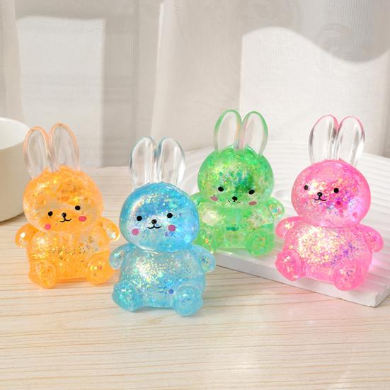 1/4Pcs Transparent Glitter Bunny Squeeze Toy Slow Rebound Stress Relief Cartoon Rabbit Sensory Toy Decompression Animal Stress Ball