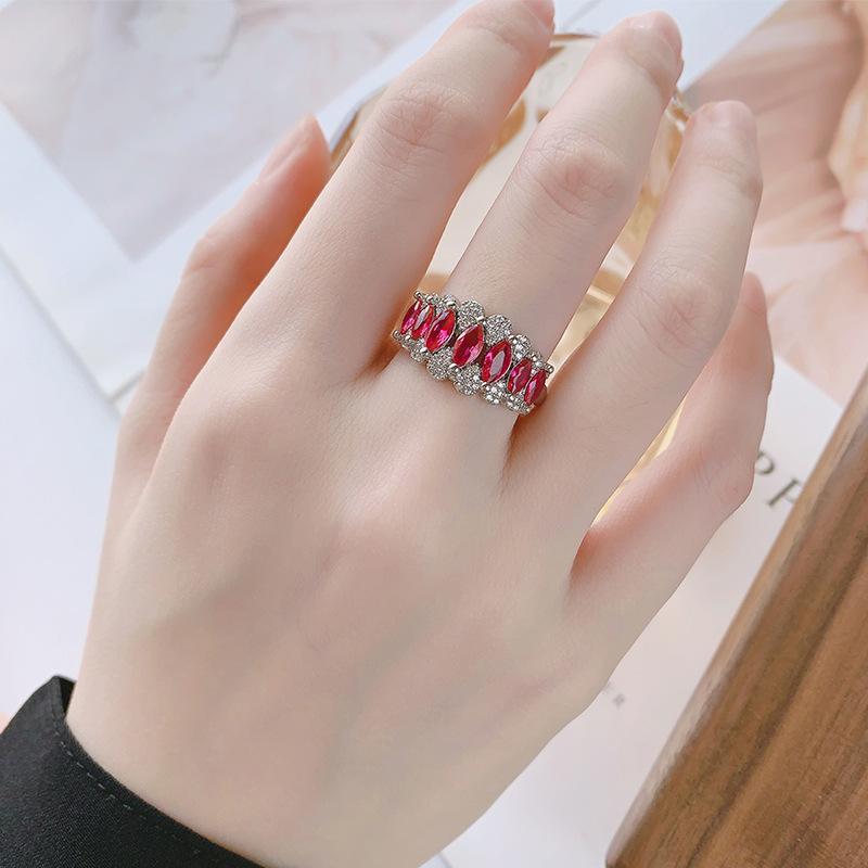 Jewelry Copper Bottom Gold-Plated Simulation Blue Spinel Treasure Red Corundum Ring Retro Wind Diamond Ring