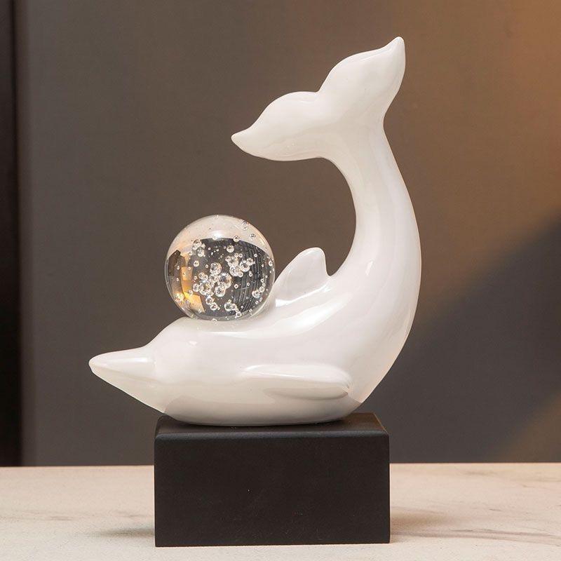 INS Luxury Ceramic Dolphin Figurine, Modern Decorative Ornament for Entryway, Living Room & Study Decor