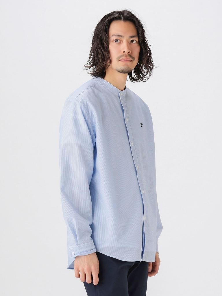 B:MING LIFE STORE by BEAMS Men's Large/Small Band Collar Shirt, Blue, Stretchy, Size M (92110163286)