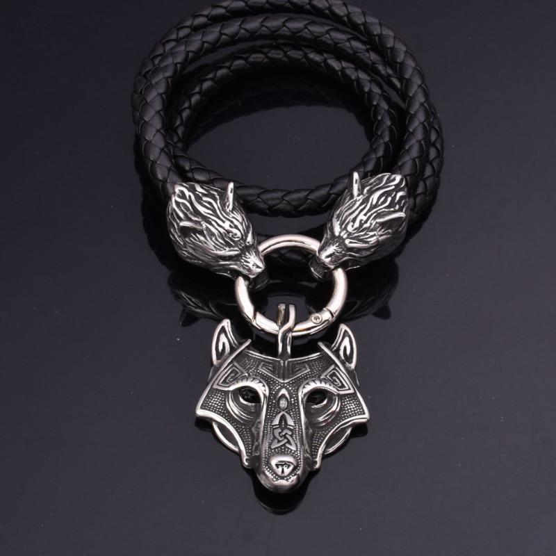 Men's Viking Necklace, Vintage Celtic Wolf Head Necklace, Stainless Steel Hip Hop Necklace, Amulet Jewelry, Gift For Men Or Couples Or Women