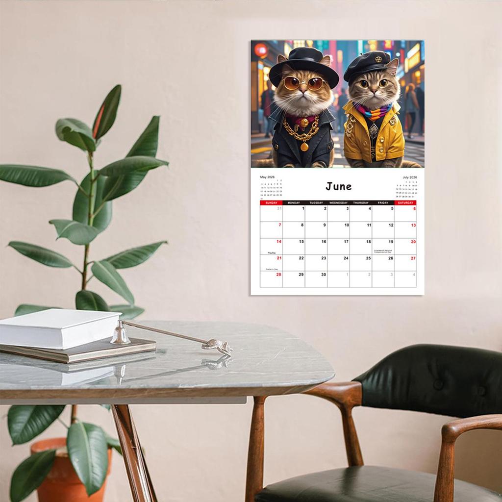 2026 Cat Calendar 12-Month Hangable Funny Cat Calendar Jan Dec 2026 Wall Schedule Planner with Coil Binding for Office School