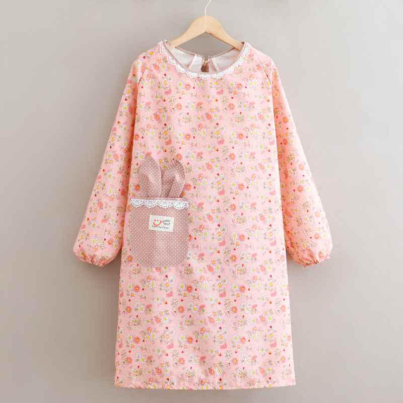 Schürze aus Canvas mit langen Ärmeln im koreanischen Stil mit Blumenmuster: Niedlicher, Atmungsaktiver, Verschleißfester, Ölabweisender Küchenkittel für Damen