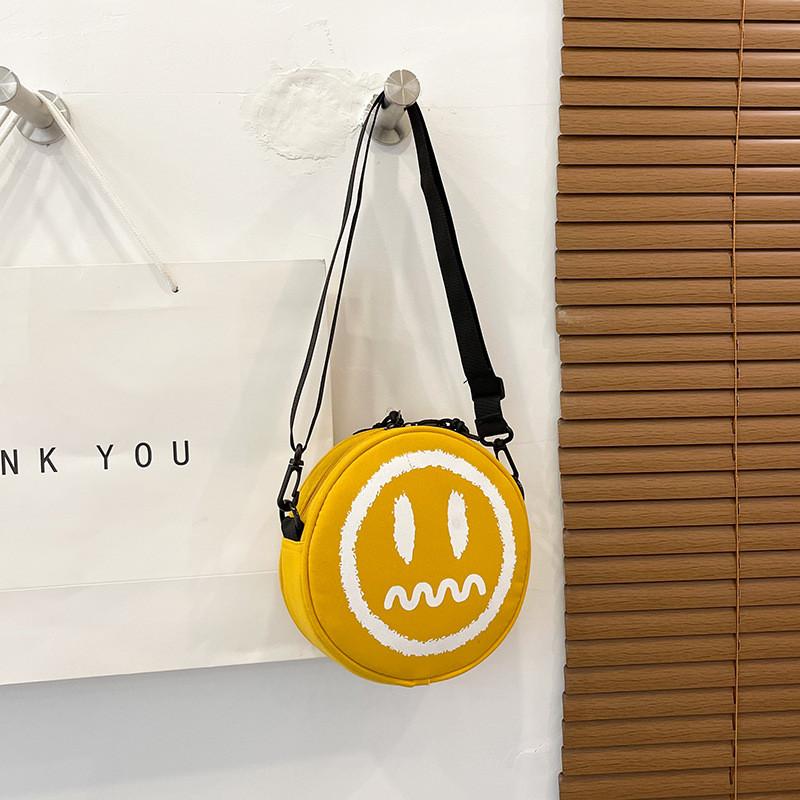 Trendy And Stylish Black Oxford Fabric Round Bag For Women With Soft Shoulder Strap