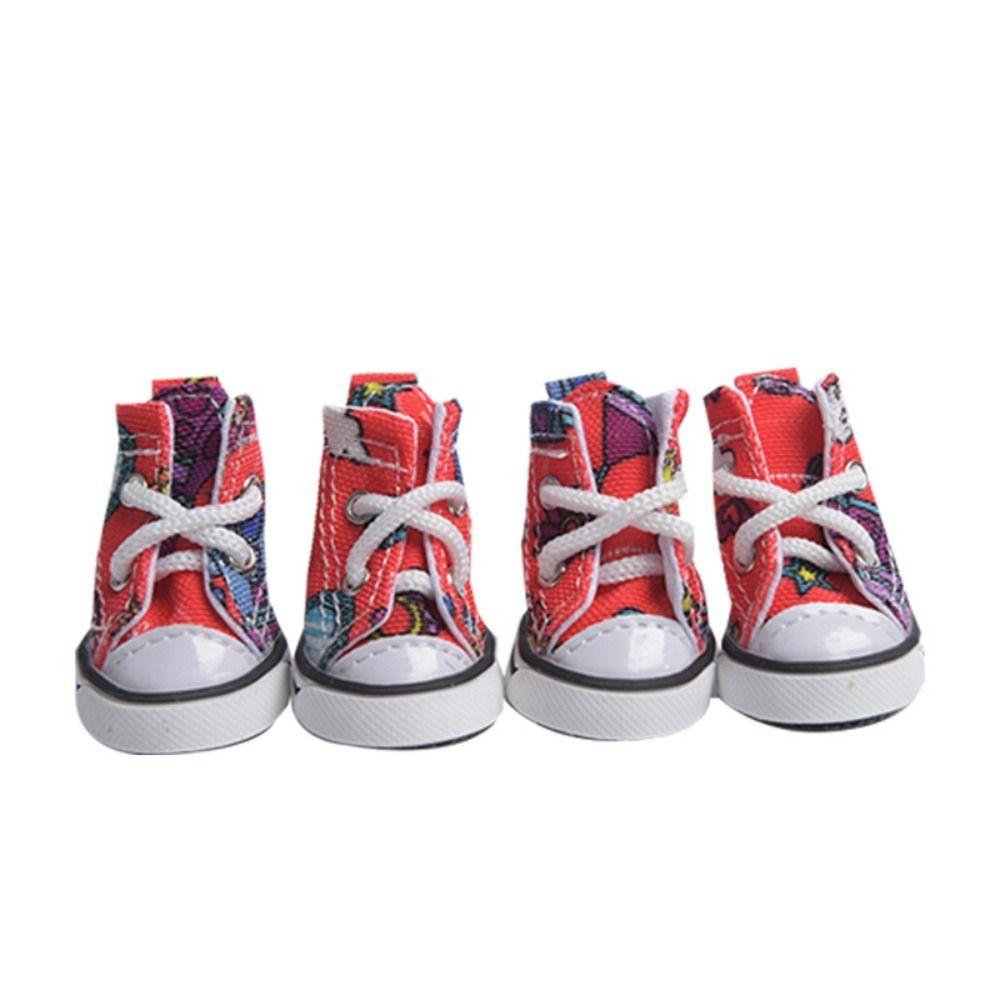 

4Pcs Fashion Pet Denim Boots Wear-resistant Puppy Sport Sneaker Lovely Dog Canvas Shoes Outdoor 2