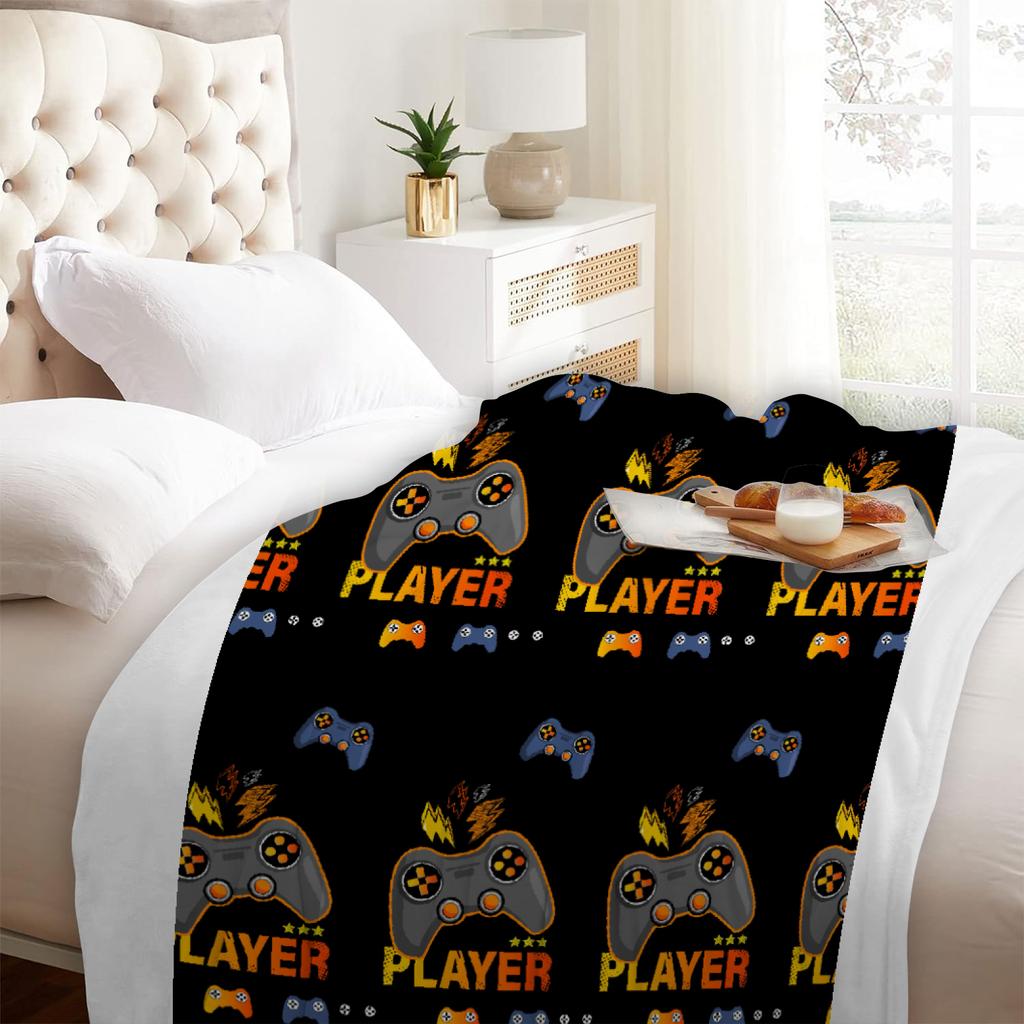 1pc Blanket Black Game Pad Player 3D Printed Comfortable Flannel Blanket for Home Living Room Bedroom Decoration Birthday Gift