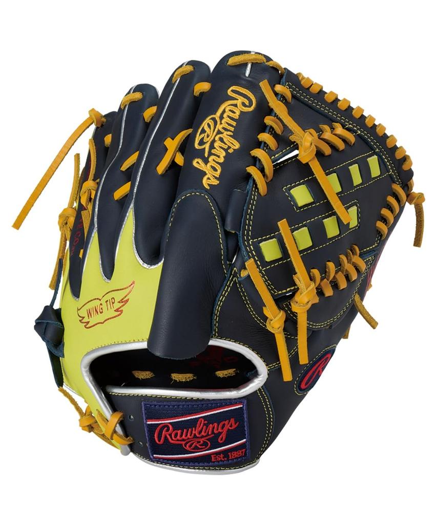 Rawlings HYPER TECH COLOR SYNC GR5FHTCA15W Baseball Throw Glove, Soft, Pitcher's, Navy/O-Yellow, 11.75 inches, Right-Handed