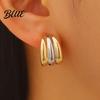 Delicate Design Earrings Plated Hoop for Women Triple Illusion Stud