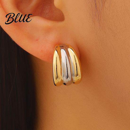 Delicate Design Earrings Plated Hoop for Women Triple Illusion Stud