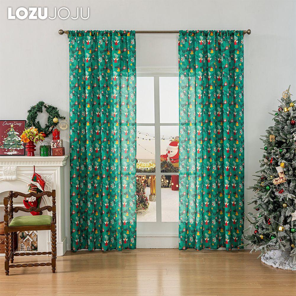 1PC LOZUJOJU Christmas Style Semi Blackout Curtains Cartoon Pattern Printed Curtains for Living Room Bedroom Balcony Window Home Decor
