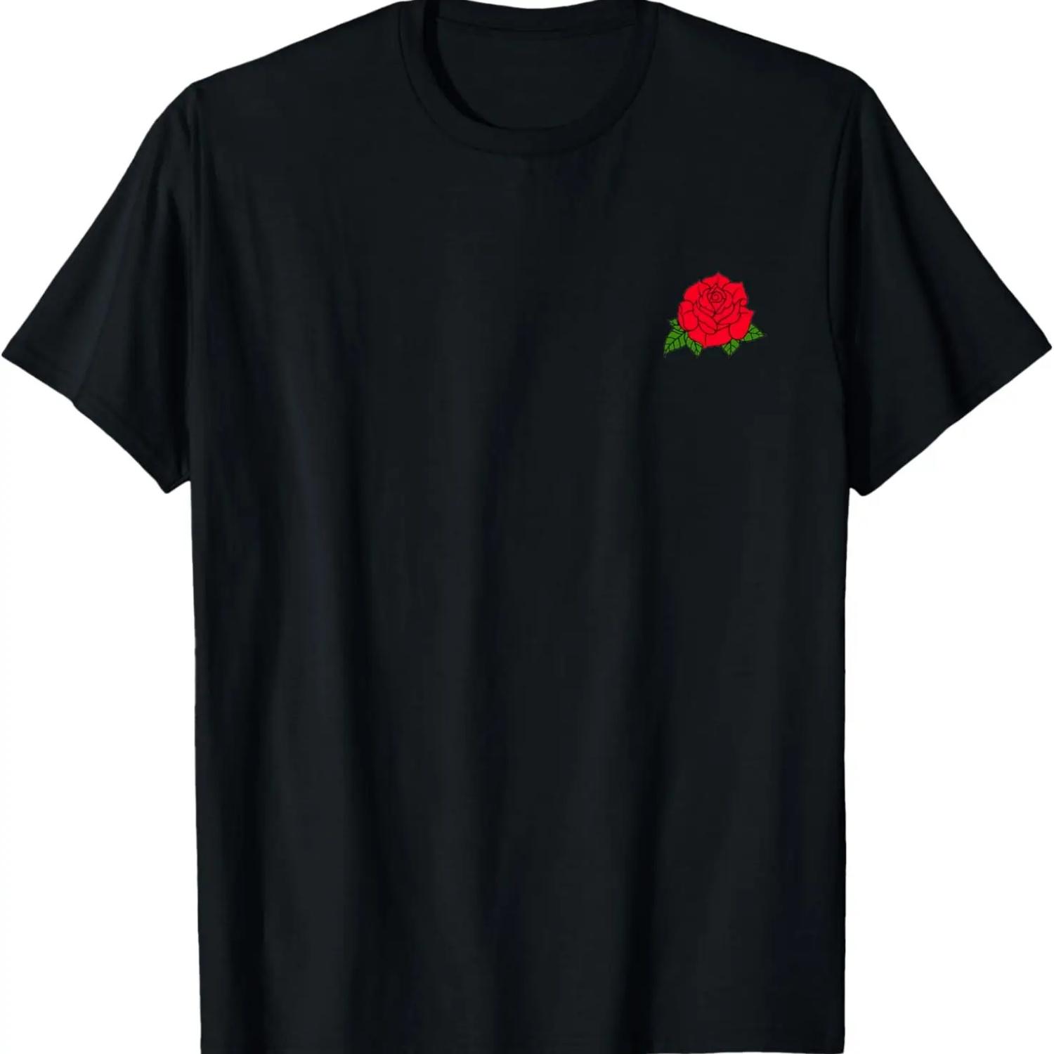 Red Rose Pocket Patch T-Shirt for Men and Women T-Shirt S чёрный